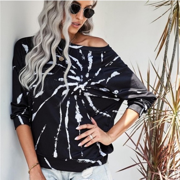 Tie Dye Top Off Shoulder Black White Small New Clearance - Picture 10 of 10
